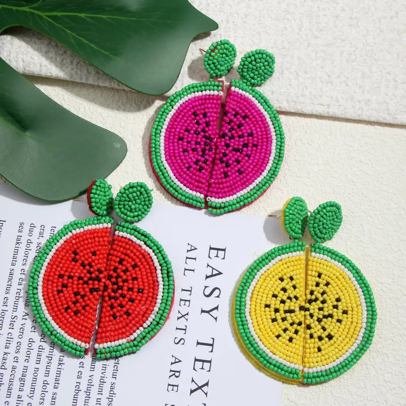 

Flatfoosie Bohemian Fruit Beaded Dangle Drop Earrings For Women Cute Trendy Korean MultiColor Watermelon Earrings Jewelry Party
