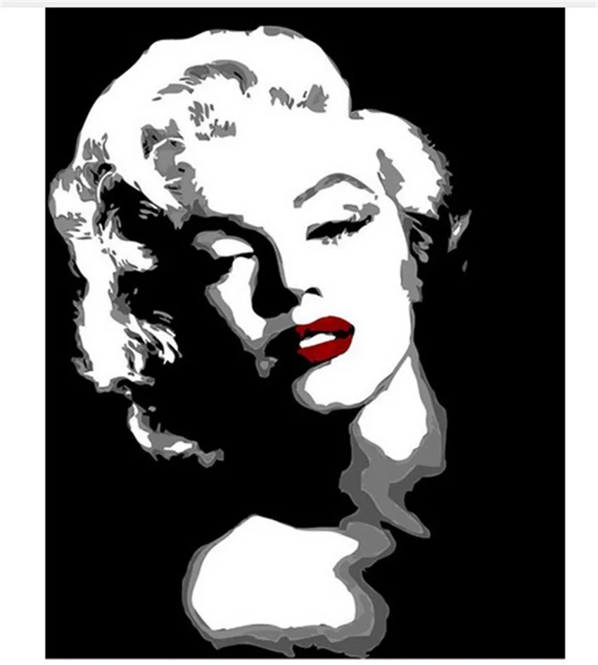 

DIY Digital Painting By Numbers Black white Monroe oil painting mural Kits Coloring Wall Art Picture Gift frameless