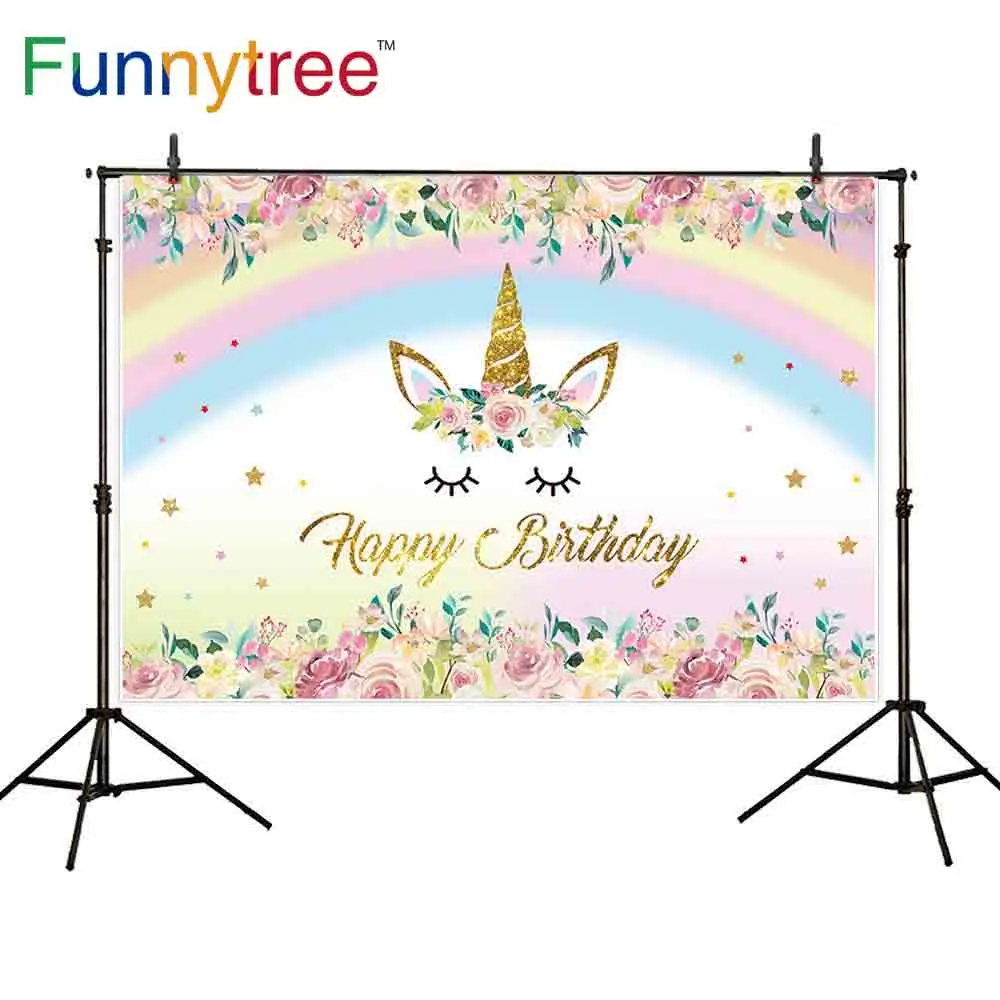 Фотофон Funnytree для фотостудии с разноцветными радужными цветами единорога 1 го дня