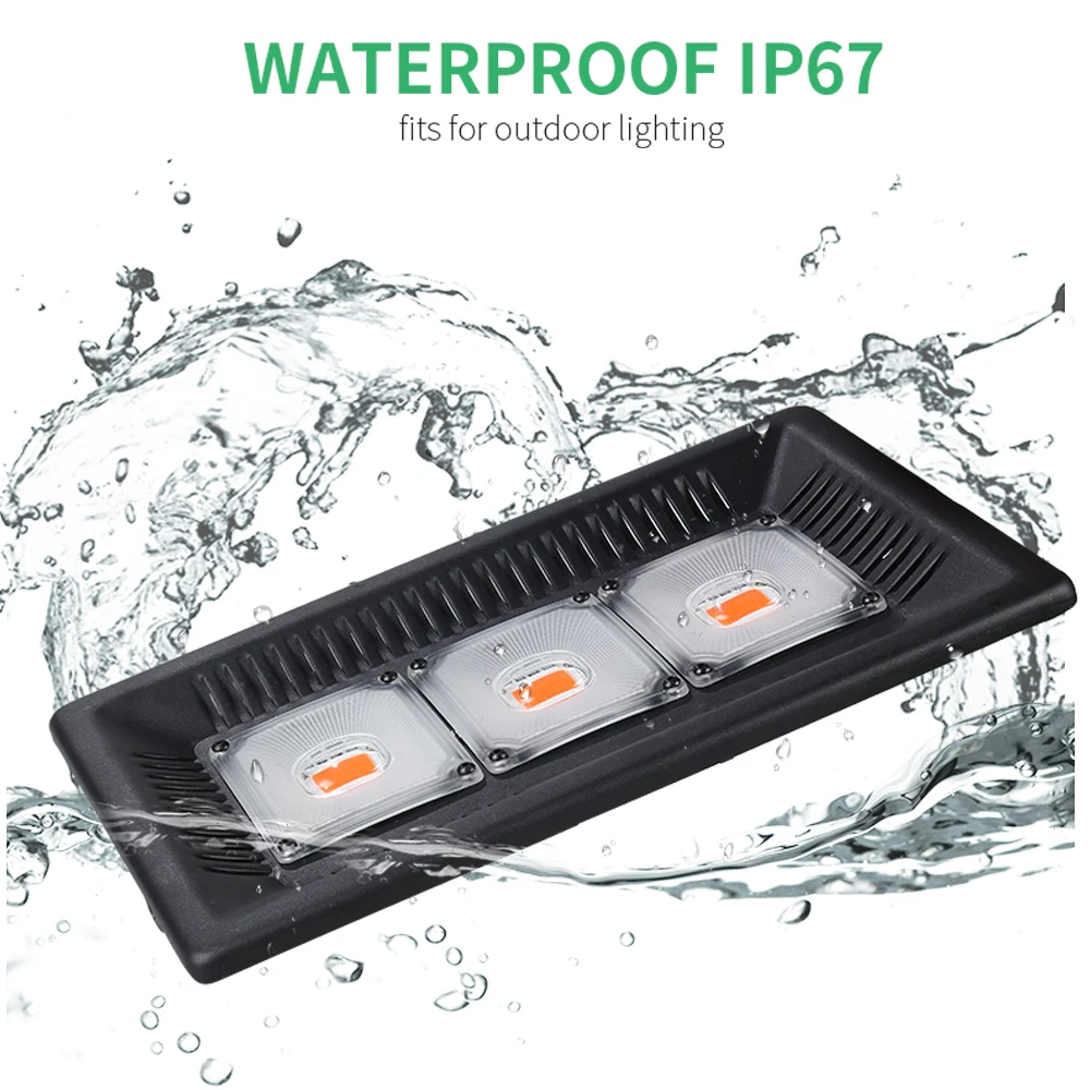 BUYBAY полный спектр светодиодный Grow светильник Водонепроницаемый IP67 100W 200W 300W COB рост потолочные светильник для завода Крытый гидропонное парниковых