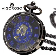 New Steampunk Transparent Skeleton Hand Wind Mechanical FOB Pocket Watch Analog Open Face Hand Wind Pendant Chain With Gifts Box