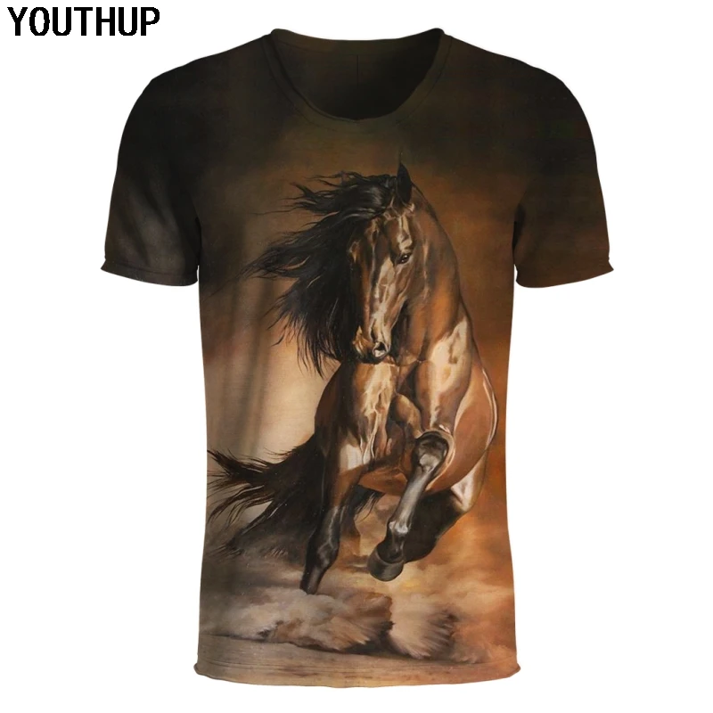 

YOUTHUP 3D Animal Print T Shirt Men's Summer Short Sleeve Top Tees Fashion Horse Printed 3d tshirts Male Casual Tops