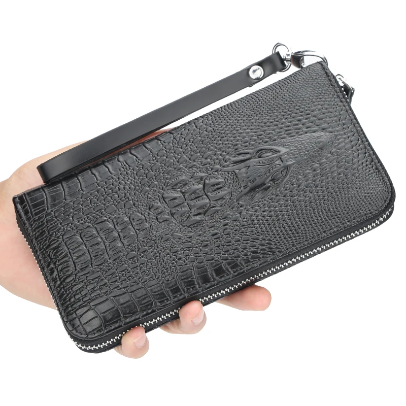 

Luxury Genuine Leather Long Men Wallet Alligator Pattern Card Holder Coin Purse With Zipper Male Clutch Men Business Wallet