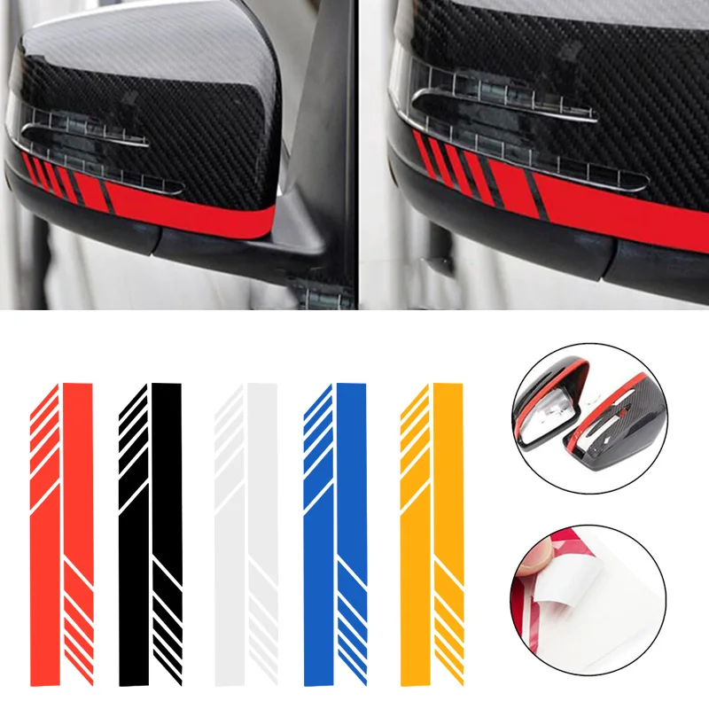 

2Pcs Motorcycle Rear View Side Mirror Stripe Sticker Car Sticker Decals Warn Safety Carbon Fiber Car Auto 5D Black Red