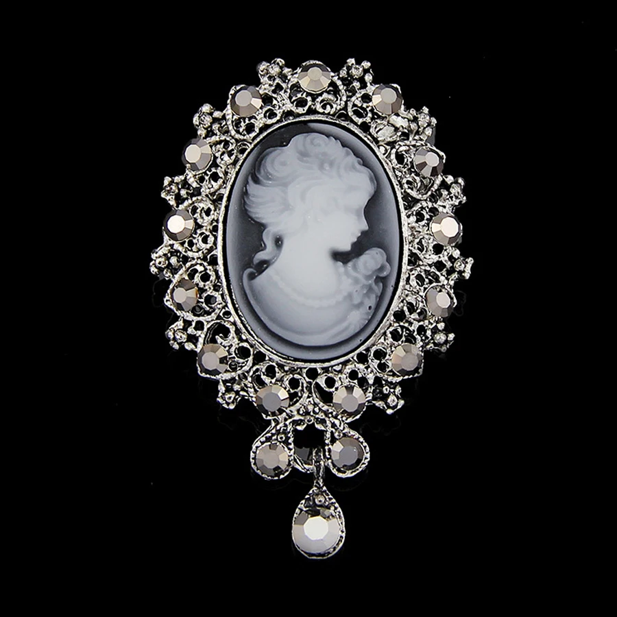 

2018 Victoria Antique Gold Silver Vintage Brooch Pins Female Brand Jewelry Queen Cameo Brooches Rhinestone Women Christmas Gift