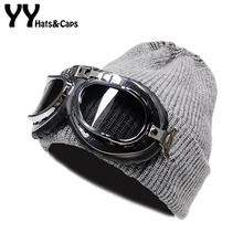 Высококачественные вязаные шапочки и Лыжные шапки, женская зимняя теплая шапка с лыжными очками, мужской толстый вязаный из меха кролика, шапка Gorra YY17249