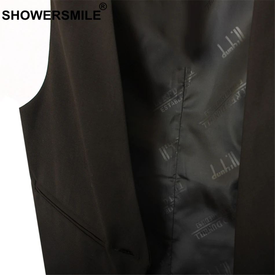 SHOWERSMILE Black Sleeveless Vests For Women Slim Fit Waistcoat Single Button Suit Vest Female OL Jackets Autumn Summer Gilet