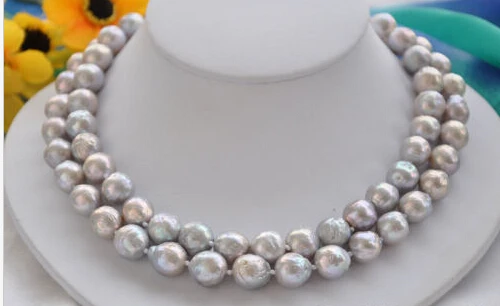 

00096 gray almost round Edison PEARL NECKLACE mabe clasp AAA
