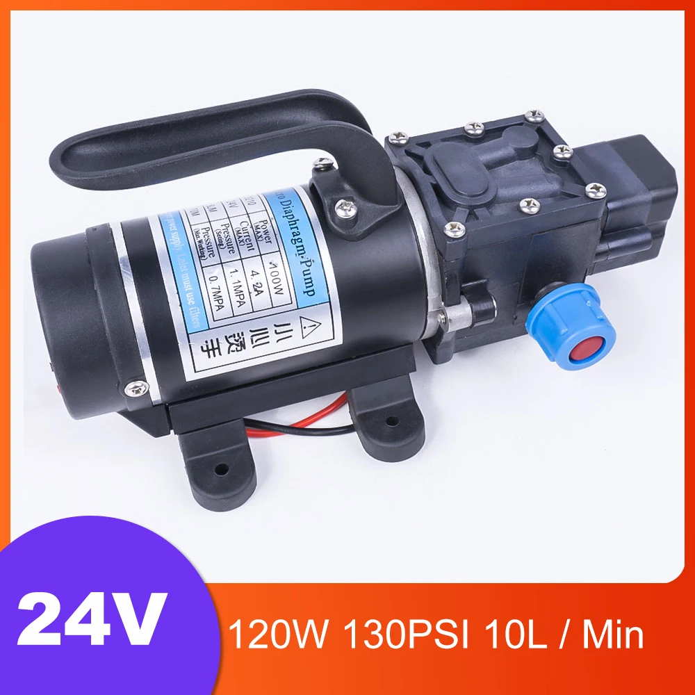 

DC 24V 100W 130PSI 8L / Min Water High Pressure Diaphragm Pump Self-Priming Pump Automatic Switch For Garden Wagon