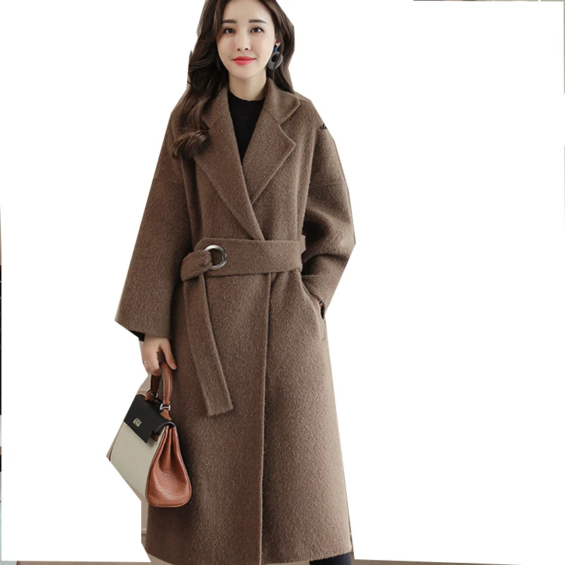 

Autumn winter alpaca cashmere woolen coat women medium long new fashion large size middle-aged Alba card jacket female ODFVEBX