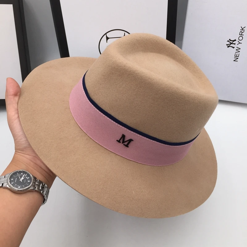 

Wool, the new jazz wide-brimmed hat peach heart of camel's hair elegant leisure hats for men and women cloche hat