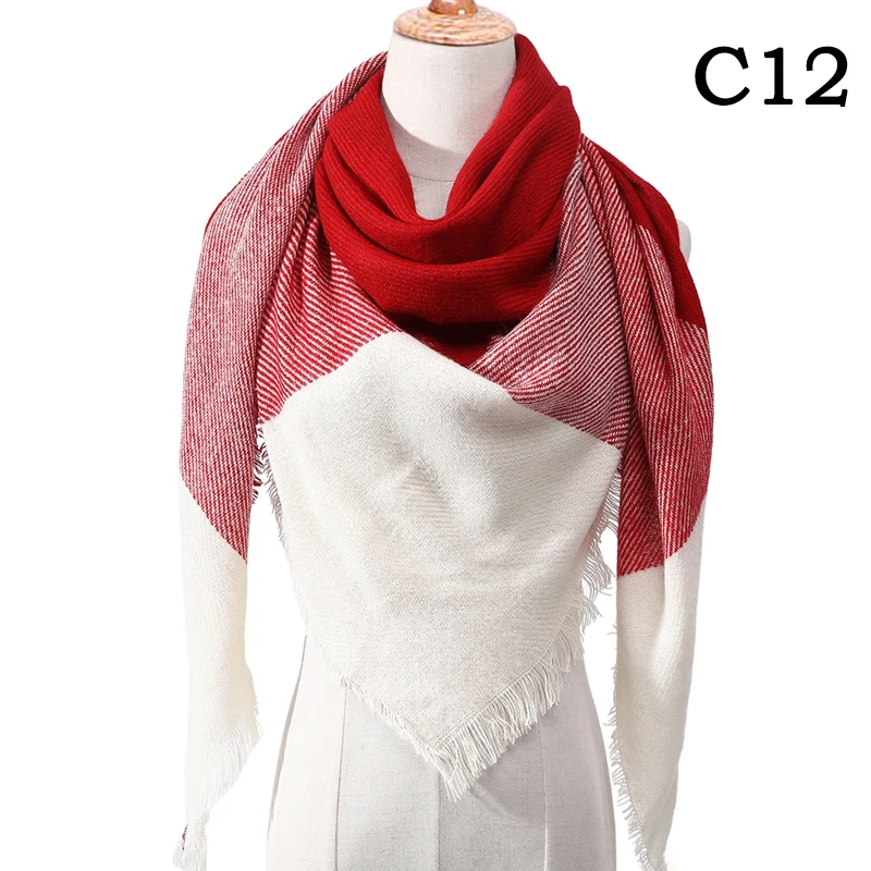 Кашемировый шарф для женщин осень зима шали обертывания шеи Теплый головной платок одеяло triangel пашмины платок-Бандана femee - Цвет: C12