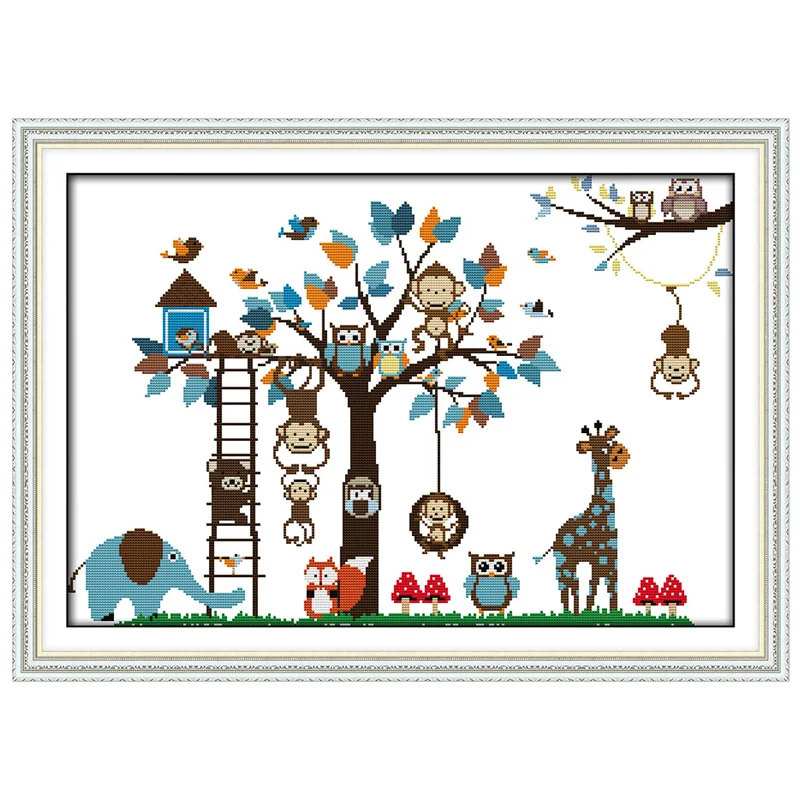 

Happy Zoo Painting Counted Cross Stitch Wholesale 11CT 14CT Chinese Cross-Stitch Kits Handmade Home Decor Embroidery Needlework