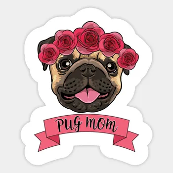 

1pcs Pug Mom Flower Crown Tee Sticker PVC Car Sticker Deca For skateboard suitcase refrigerator motorcycle Decal