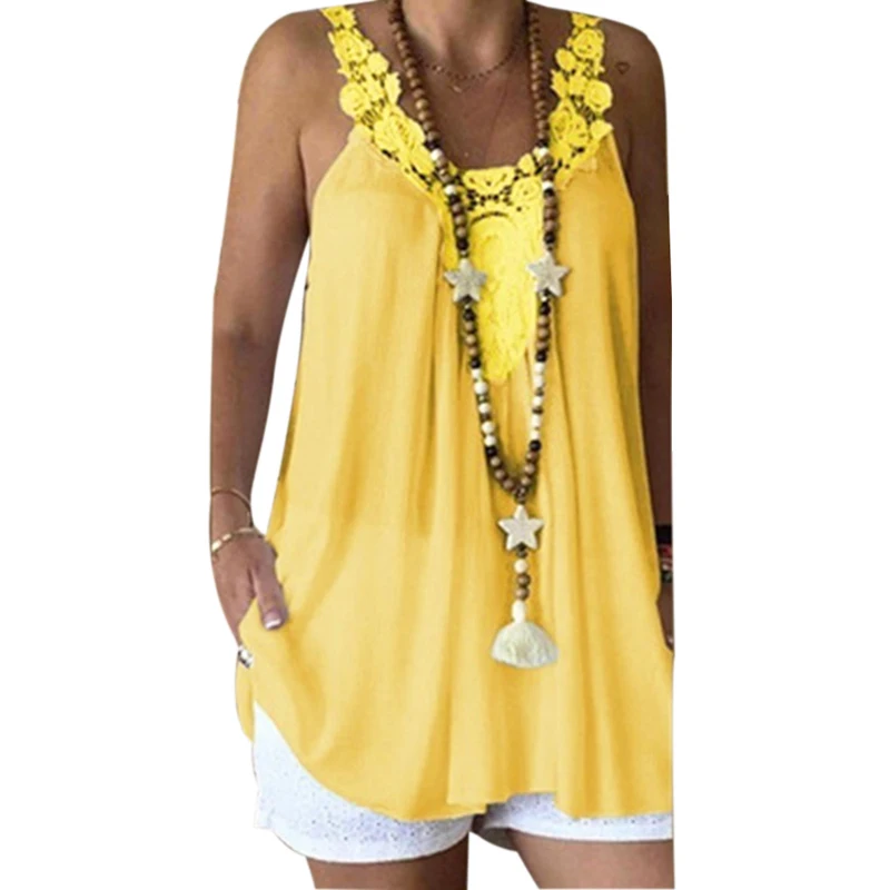 Yellow 1 MoneRffi размера плюс 5XL летние женские сексуальные топы, одноцветные майки, повседневные топы без рукавов, женские модные майки - Цвет: Yellow 1