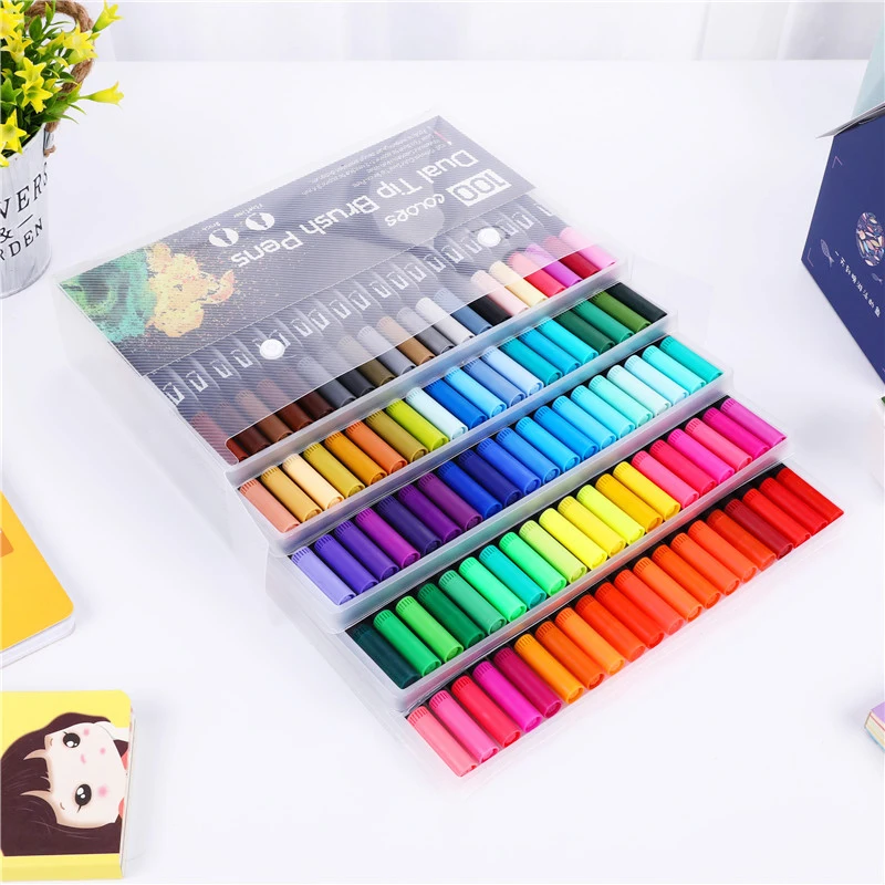 122472100 Color Dual Tip Art Markers Pen Drawing Painting Watercolor Fine Liner Water Based Ink Markers Pen School Supplies 8