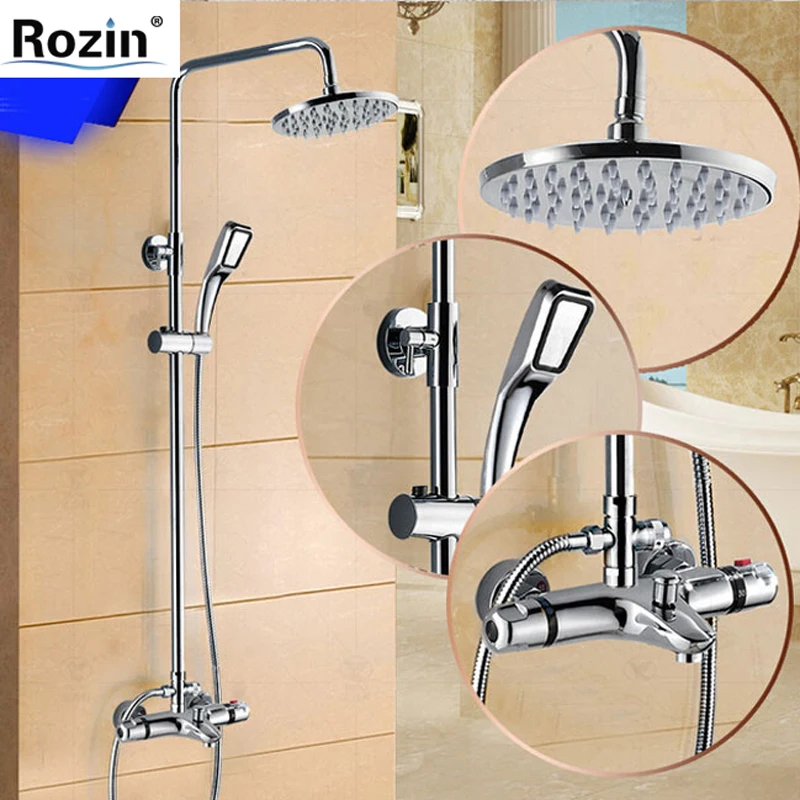 Luxury Temperature Control Thermostatic Shower Faucet Set Wall Mount 8