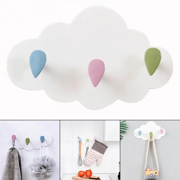 Cloud Hook 3-hooks Hanger Wall Mounted Free Nail Hanger for Kitchen Bathroom Door TN99