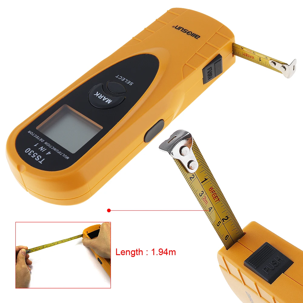 TS530 4 in 1 Super Digital Multifunction Metal Detector AC Voltage Detector with Indicate Light and 2m Tape Measure Inside