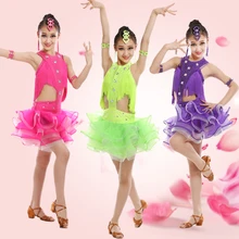 New Children’s Latin Dance Tassel Dress Stage Wear Girls Latin Ballroom Dance Costume Junior Tango/Salsa Dress