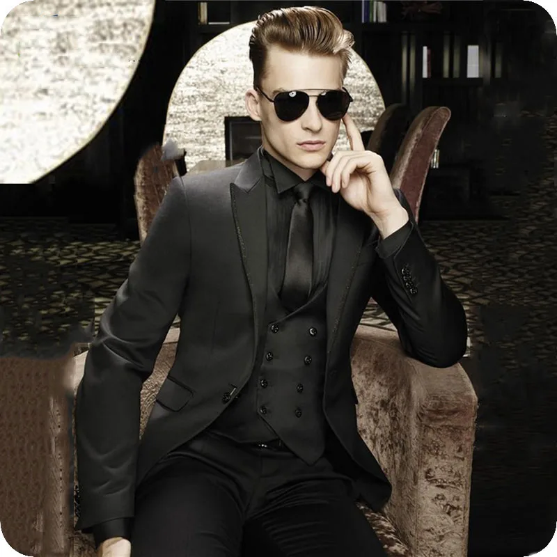 Изготовленный на формальный заказ Бизнес Темно-синие мужской костюм Slim Fit Свадебные смокинги для жениха из 3 предметов пиджак брюки жилет Человек Мужской костюм, смокинг - Цвет: as the image