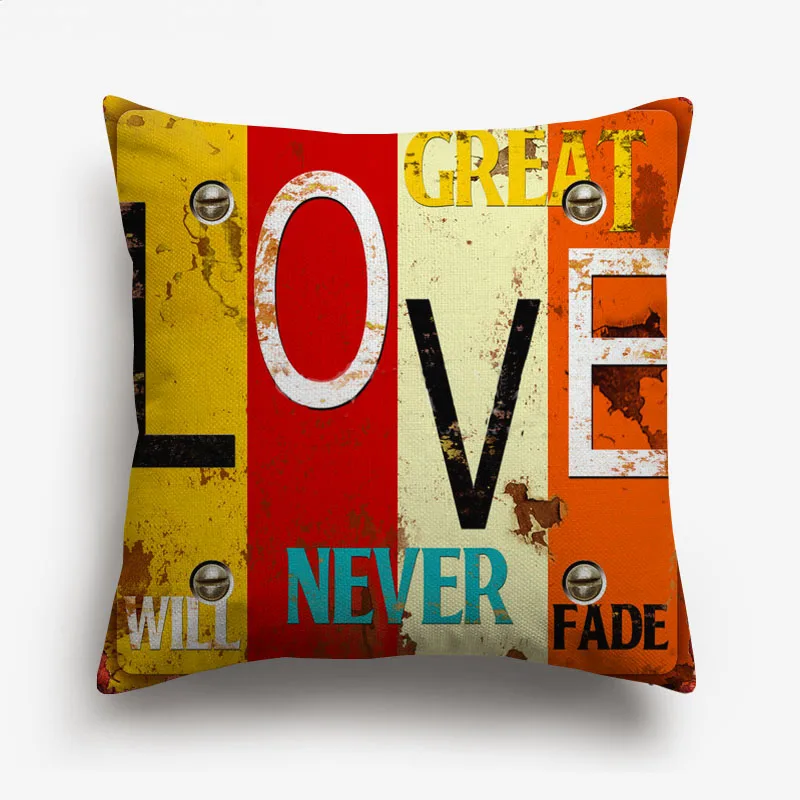 American Vintage Retro Art Cushion Cover LOVE HOME FAMILY DREAM HOPE Letters Cushion Covers Sofa Couch Linen Pillow Case