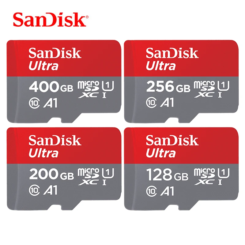Двойной Флеш-накопитель SanDisk 400 GB MicroSD карты памяти 256 ГБ 200 карты памяти 128 Гб 64 Гб A1 C10 UHS-I 32 Гб оперативной памяти, 16 Гб встроенной памяти SDHC/SDXC карт для смартфона 100 МБ/с
