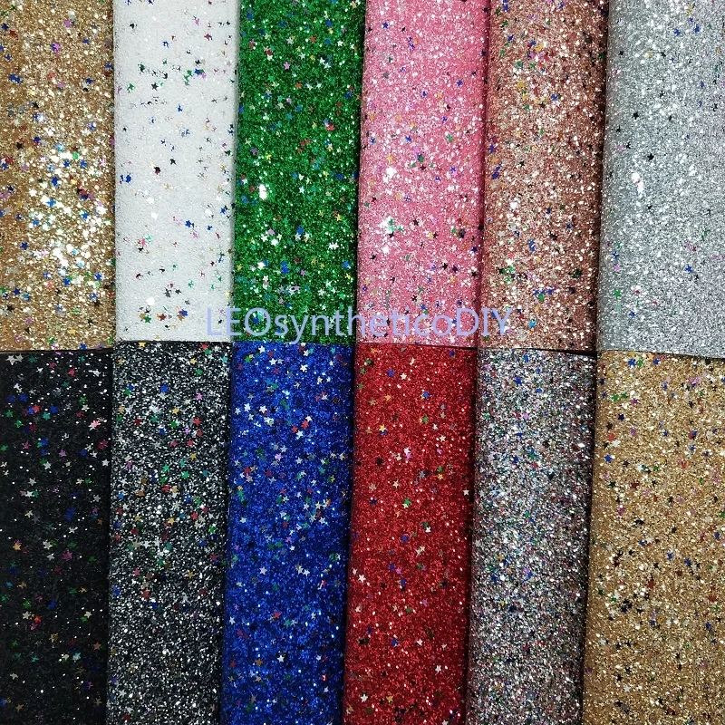 

1PC 21X29CM Synthetic Letaher, Cuero Sintetico Chunky Glitter with Stars For Making Bows Accessories LEOsyntheticoDIY T179