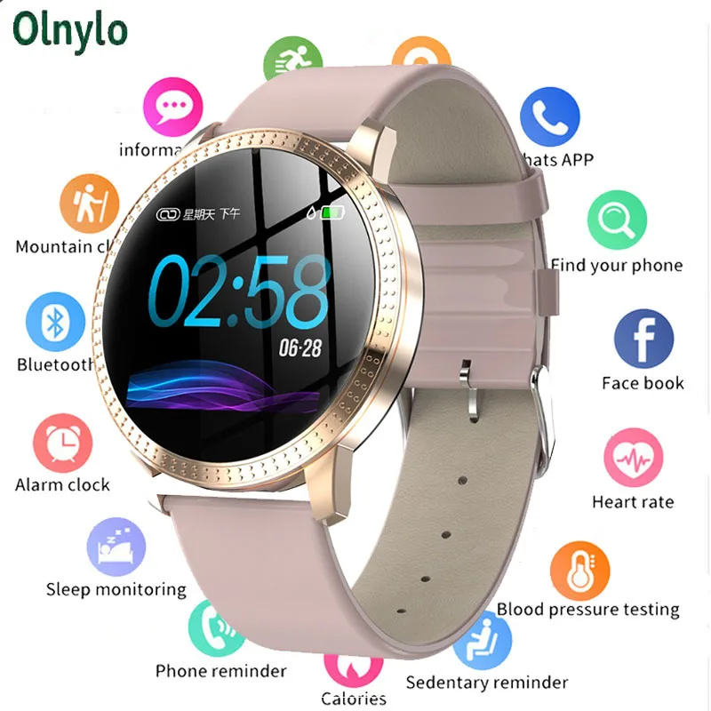 

Smart Watch CF18 Waterproof IP67 1.22 Inch Blood Pressure Monitoring Metal Starp Multi Sport Modes SmartWatch Women Band Reloj