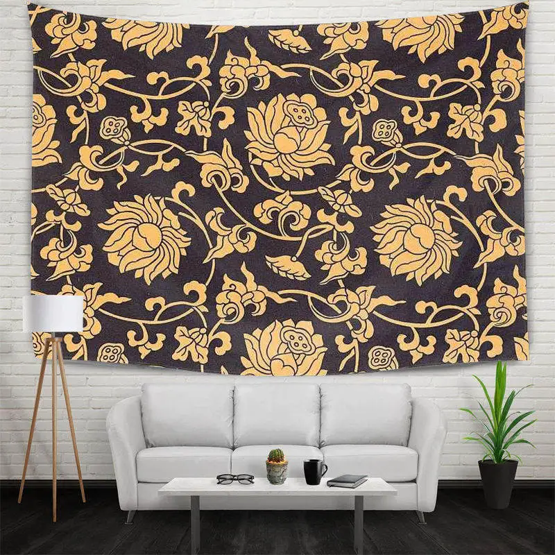 

Gold Lotus flower Tapestry Wall Hanging Golden Flower Floral European Style Wall Tapestry 130x150cm for Dorm Bedroom Living Room