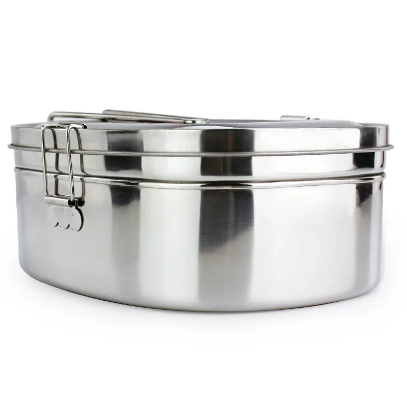 High capacity Silver Simple Square Stainless Steel Food Container Bento Lunch Box 2 layer