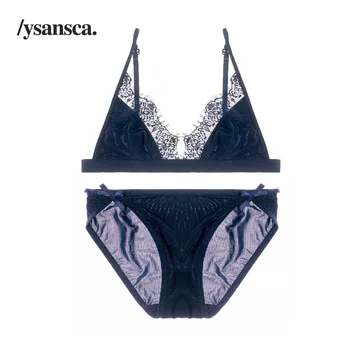 

YSANSCA Free shipping Summer sexy transparent lingerie lace embroidery thin thin white blue beige bra bra suit black