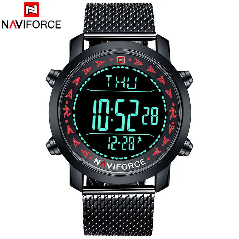 

2018 NAVIFORCE Men Sport Watch Digital LED 3ATM Waterproof Men Watches Calendar Pedometer Mens Full Steel Male Relogio Masculino