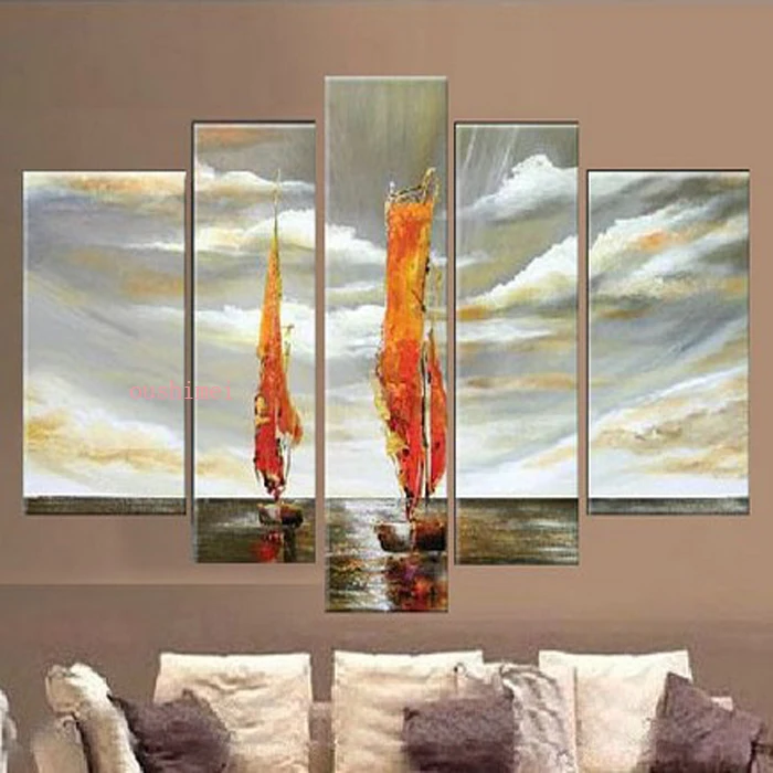 

Handmade Picture Thick Texture Sailing Seascape Oil Painting On Canvas Wall Art For Room Abstract On Canvas Boat Landscape