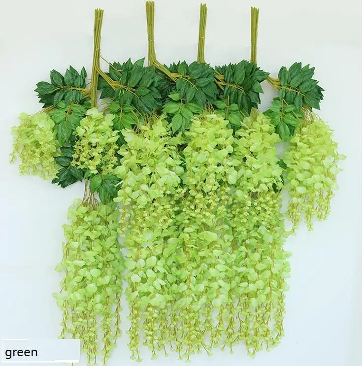 green Белый искусственный шелк гирлянда "Глициния" искусственный цветок завод Лоза Декор для дома и сада Свадебная вечеринка украшения из ротанга - Цвет: green