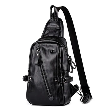 

Fashion Men's Single Shoulder Bags Headphone Plug Design Messenger Chest Bag Leisure Travel Pu Leather Crossbody Bag Men Bags