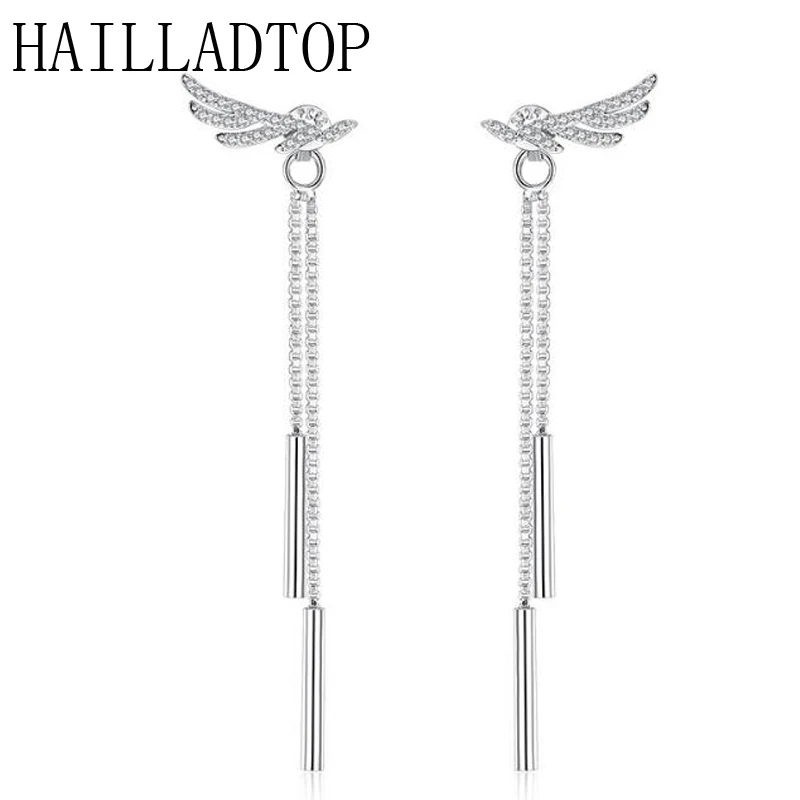 

Top Trendy Angle Wings Crystal Earrings for Women Female Birthday Gift Long Tassel Wings Pendant Dangling Earrings Feather Style