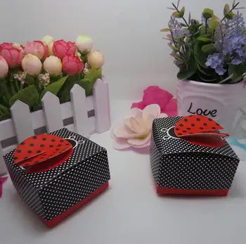 

50Pcs/Bag children Ladybug Pattern beetle DIY candy box Baby shower Wedding Birthday Party Gift Box sweet love animal cartoon