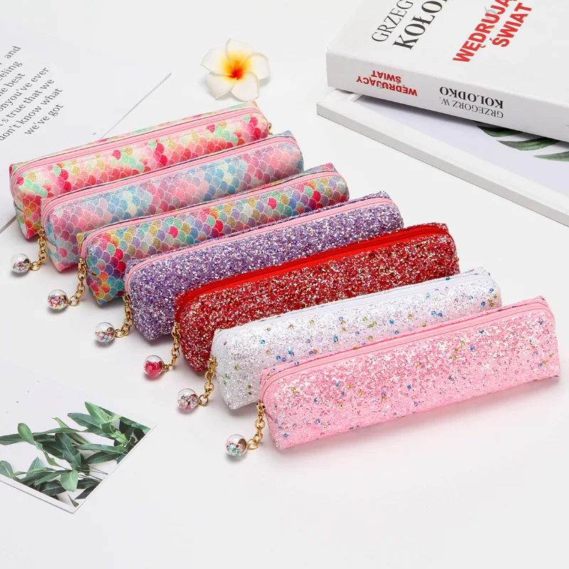

2019 new pencil case creative laser sequin pencil case student supplies pencil colorful stationery bag small object storage bag