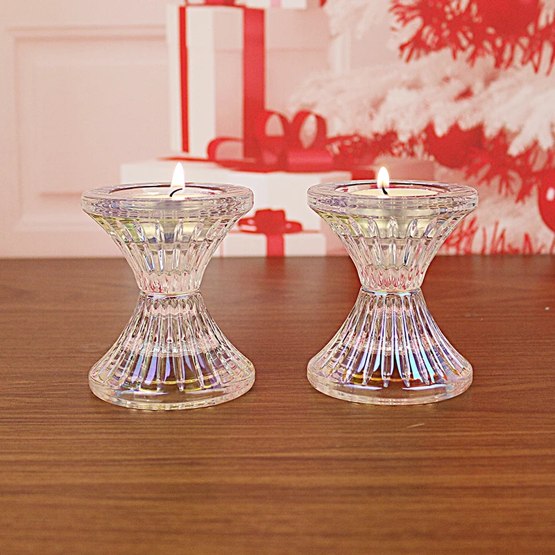 2 قطعة/المجموعة H & D رومانسية كريستال واضح شمعة حامل شمعدان زوج ل عيد الحب ديكور المنزل هدية غرفة الطعام مركز الجدول