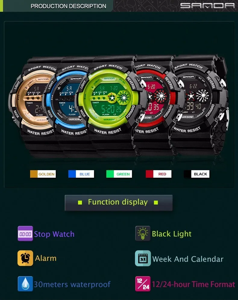 SANDA 320 мужские водонепроницаемые спортивные часы цифровые часы лучший бренд класса люкс Erkek Kol Saati модный будильник Relogio Masculino