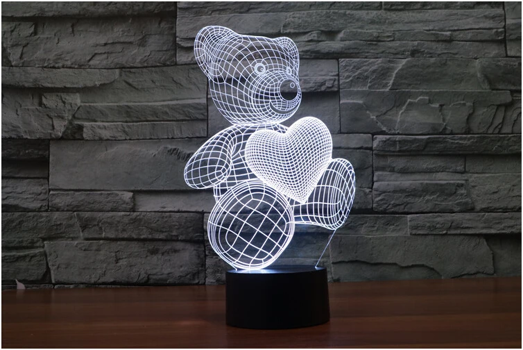 Детский ночник с изображением медведя Датчик изменения цвета 3D Светодиодная