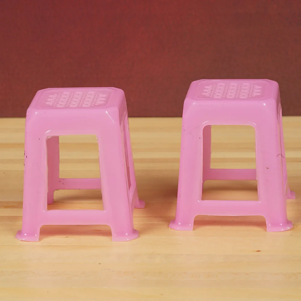 Dongzhur 2pcs/set Dolls House Miniatures 1:12 Mini Furniture Doll Accessories Plastic Stools 5 Colors Dollhouse Furniture Stools
