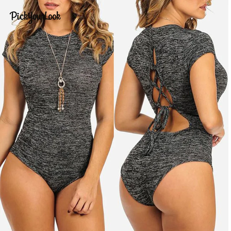 PickyourLook Lace Up Bodysuit Backless Slim Club Summer Bodysuits Skinny Hot Party Sexy Bodysuit Women Femme body mujer Bodysuit