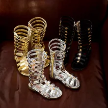 2016 summer girls sandals child sandals female child high gladiator cool boots long gaotong rivet hot