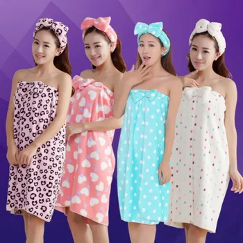 

Absorbent Wrap Body Bath SPA Women Microfiber Bow Headband+Bath Towel Shower Hot Sale