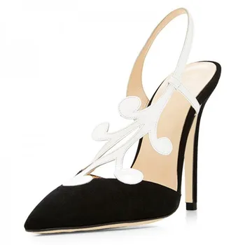 

New Arrival Black Suede White Pointy Toe Women Pumps Stiletto Heels Slingback Party Wedding Pumps Elegant High Heels Shoes Women