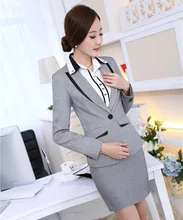 New Novelty Grey 2015 Autumn Winter Uniform Styles Female Work Suits With Tops And Skirt Ladies