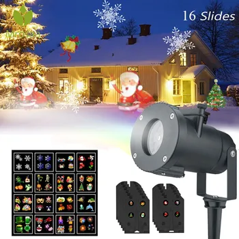 

Mrosaa 16 Pattern Slides LED Christmas Snowflake Projector Lamp Waterproof Halloween Lighting Decor Night Light Projection