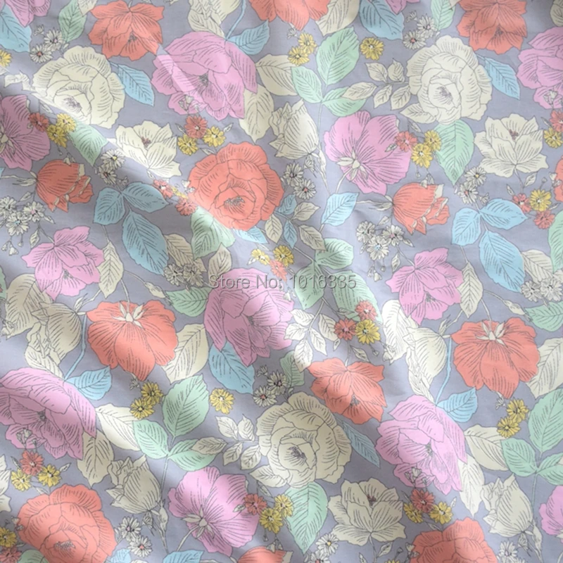 160CM Width Gray Floral Cotton Fabric Twill Weave Cotton Patchwork